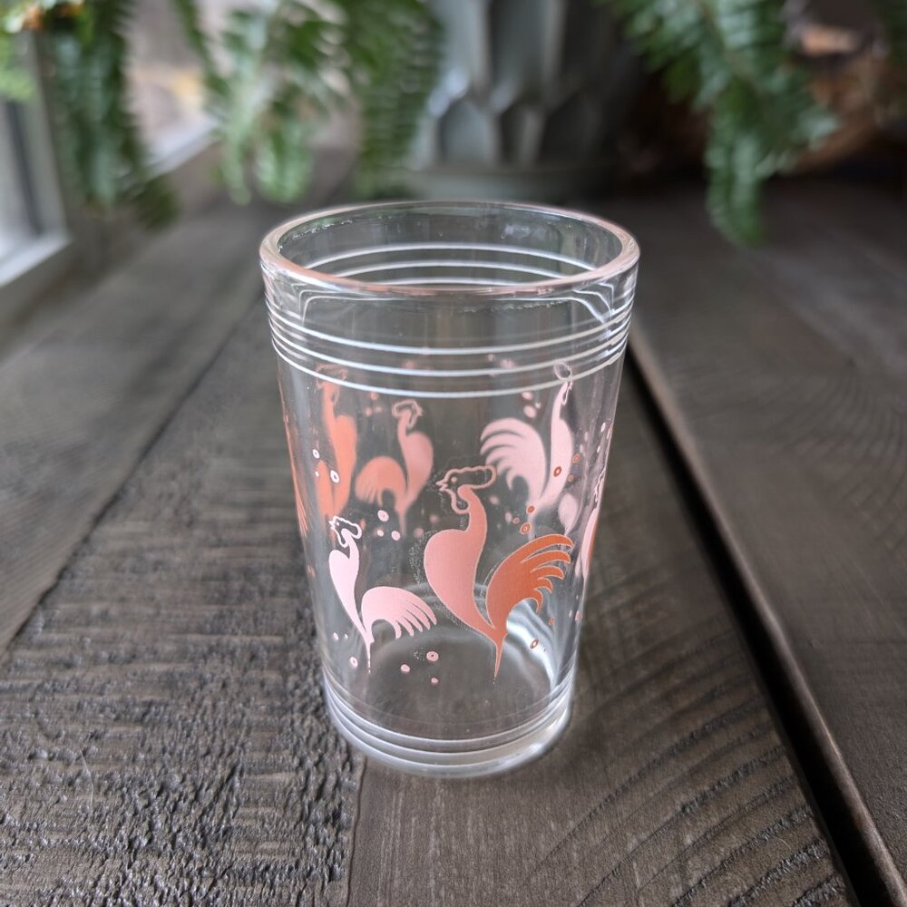 Vintage Hazel Atlas Pink Rooster Juice Glass 3" MCM Retro - Picture 2 of 5